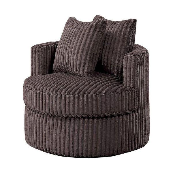 Tamara Round Swivel Chair with 2 Back Cushions, Brown Corduroy - BM341119