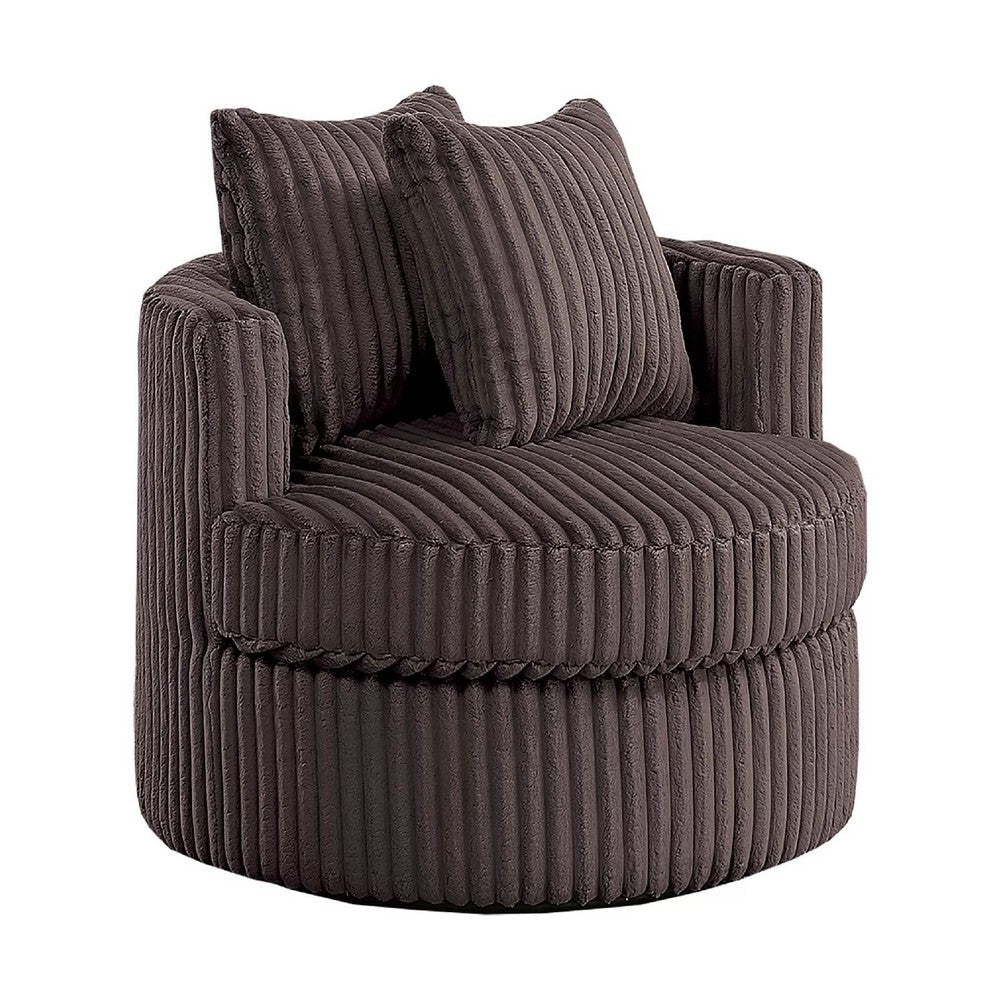 Tamara Round Swivel Chair with 2 Back Cushions, Brown Corduroy - BM341119