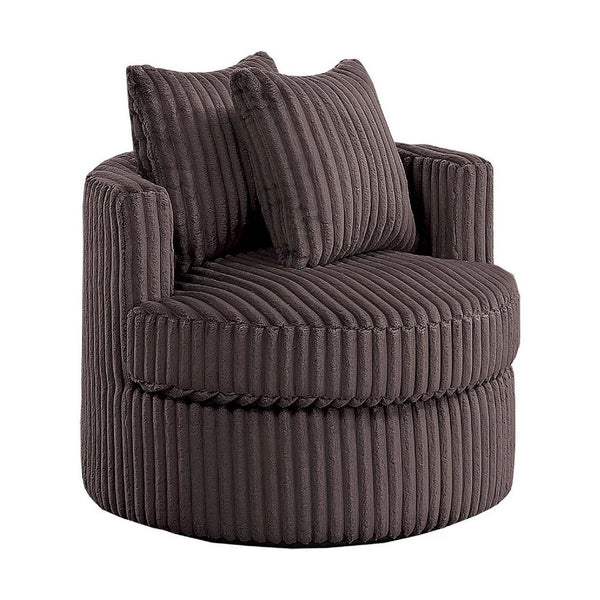 Tamara Round Swivel Chair with 2 Back Cushions, Brown Corduroy - BM341119