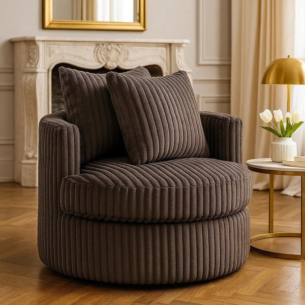 Tamara Round Swivel Chair with 2 Back Cushions, Brown Corduroy - BM341119