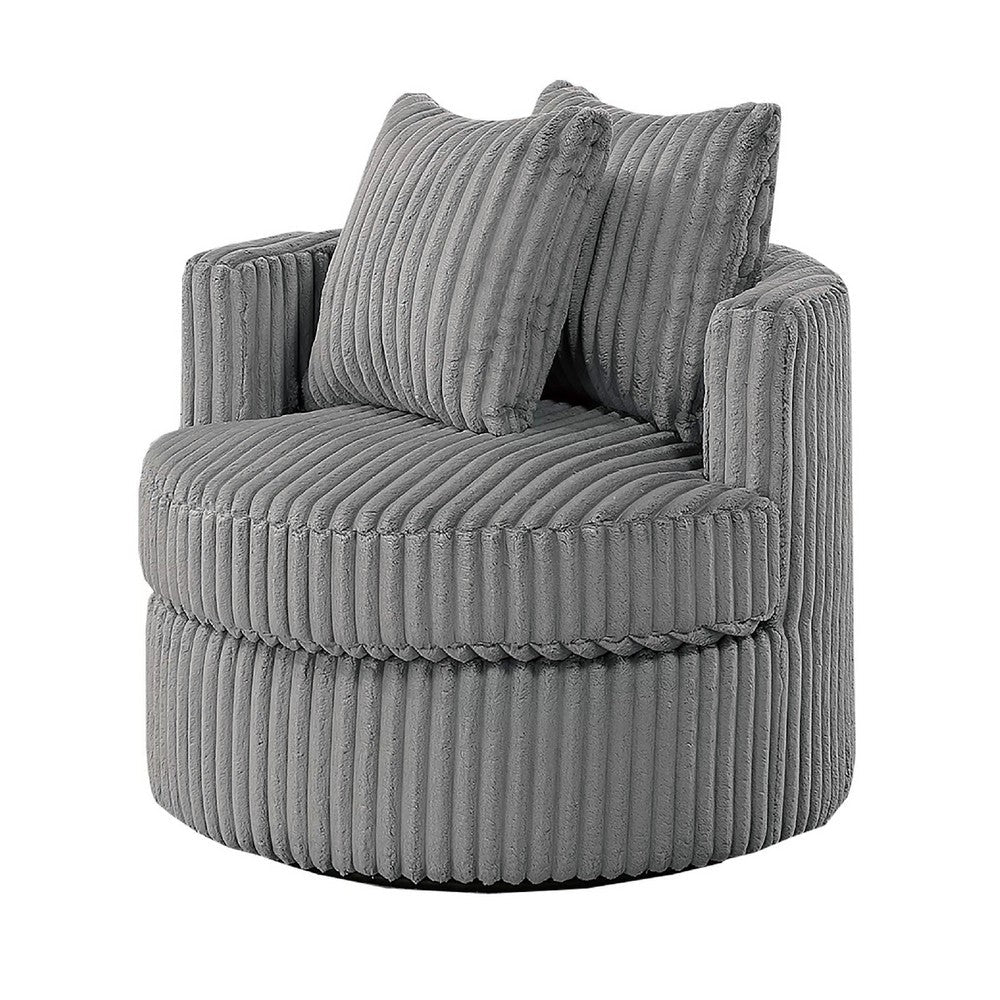 Tamara Round Swivel Chair with 2 Back Cushions, Gray Corduroy Fabric - BM341120