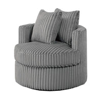 Tamara Round Swivel Chair with 2 Back Cushions, Gray Corduroy Fabric - BM341120