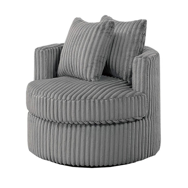 Tamara Round Swivel Chair with 2 Back Cushions, Gray Corduroy Fabric - BM341120