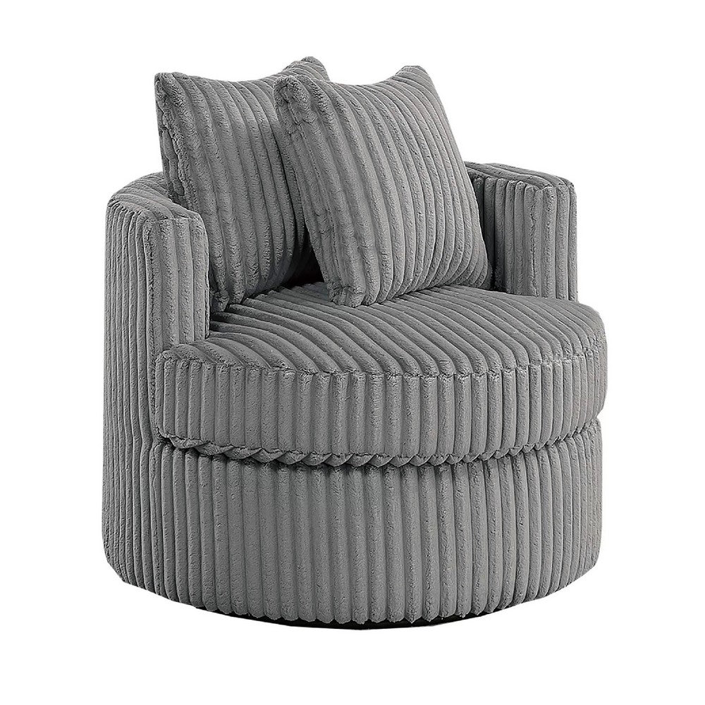 Tamara Round Swivel Chair with 2 Back Cushions, Gray Corduroy Fabric - BM341120