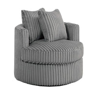 Tamara Round Swivel Chair with 2 Back Cushions, Gray Corduroy Fabric - BM341120