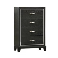 Lyla Tall Dresser Chest, Glam Silver Trim, 4 Drawer, Black Wood - BM341122