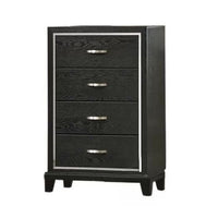 Lyla Tall Dresser Chest, Glam Silver Trim, 4 Drawer, Black Wood - BM341122