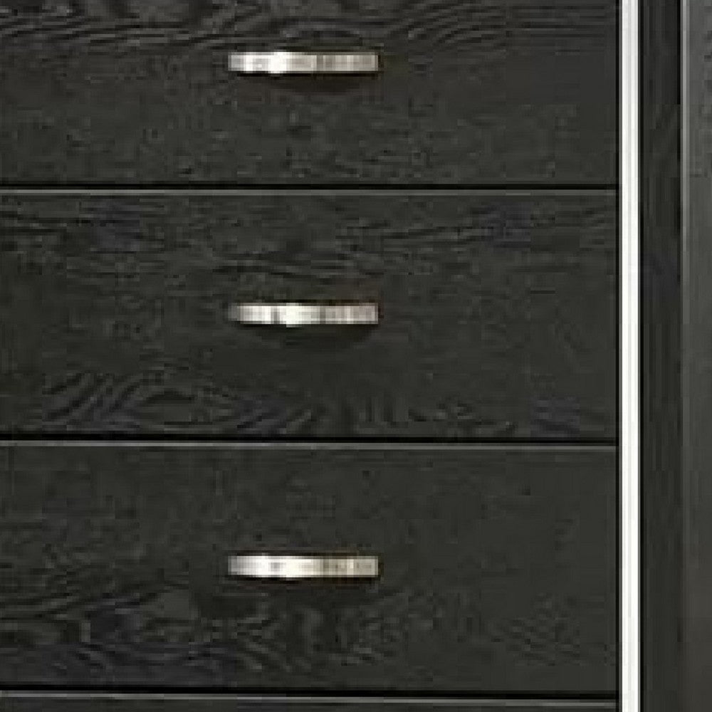 Lyla Tall Dresser Chest, Glam Silver Trim, 4 Drawer, Black Wood - BM341122