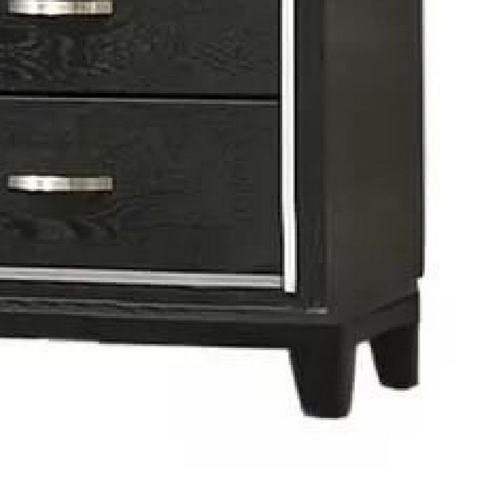 Lyla Tall Dresser Chest, Glam Silver Trim, 4 Drawer, Black Wood - BM341122