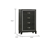 Lyla Tall Dresser Chest, Glam Silver Trim, 4 Drawer, Black Wood - BM341122