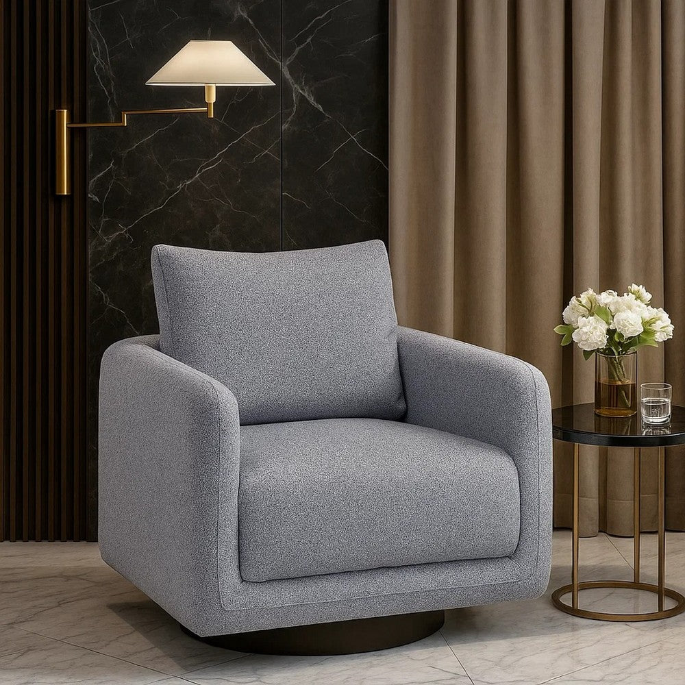 Wade Swivel Armchair with 360 Rotation and Square Frame, Gray Boucle - BM341124