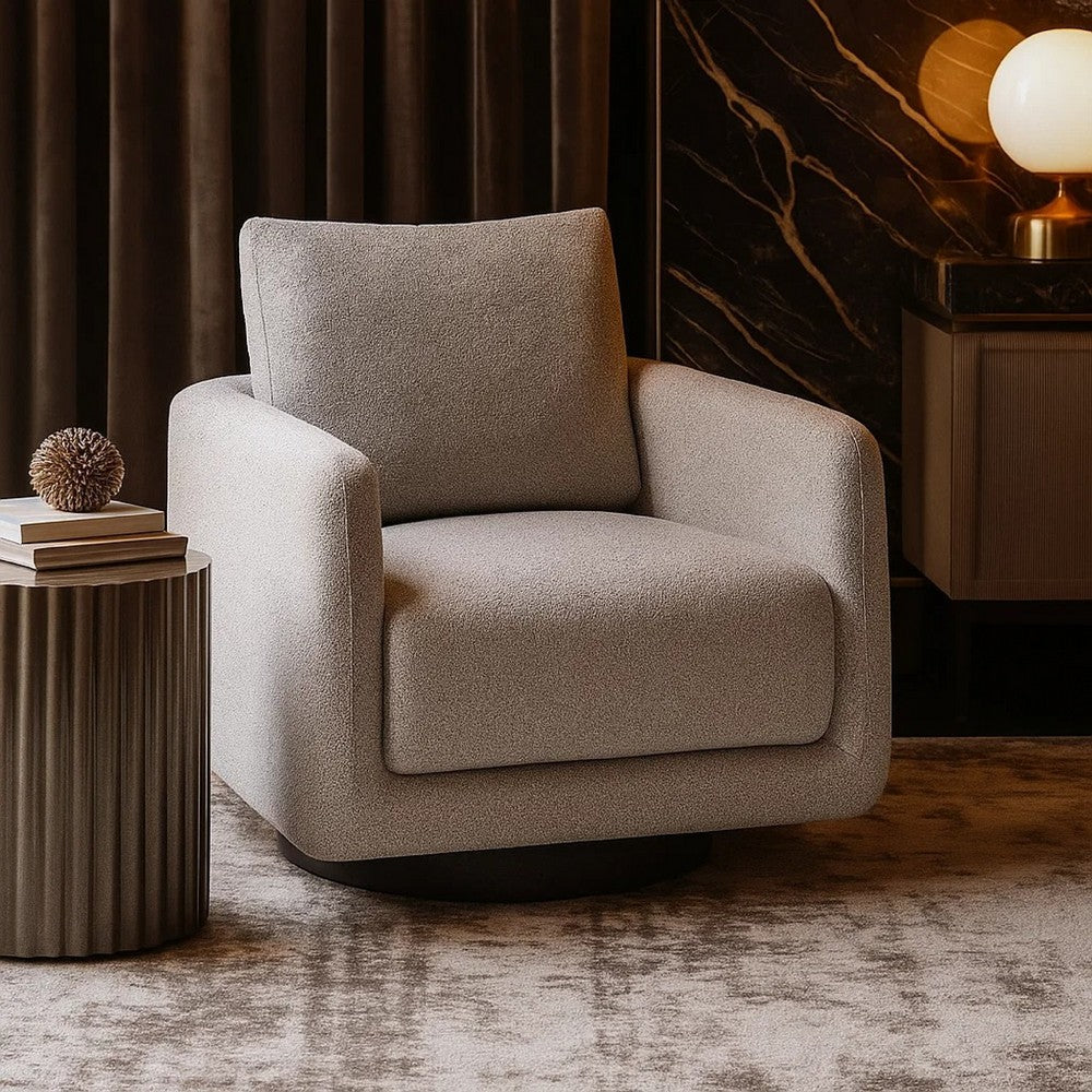 Wade Swivel Armchair with 360 Rotation, Square Frame, Beige Boucle - BM341125