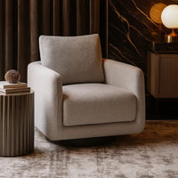 Wade Swivel Armchair with 360 Rotation, Square Frame, Beige Boucle - BM341125