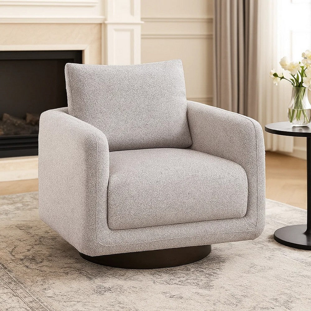 Wade Swivel Armchair with 360 Rotation, Square Frame, Beige Boucle - BM341125