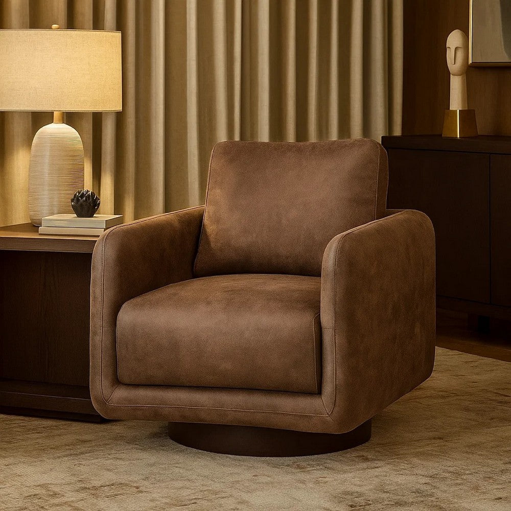 Wade Swivel Armchair, Square Frame, Walnut Brown Faux Leather - BM341126