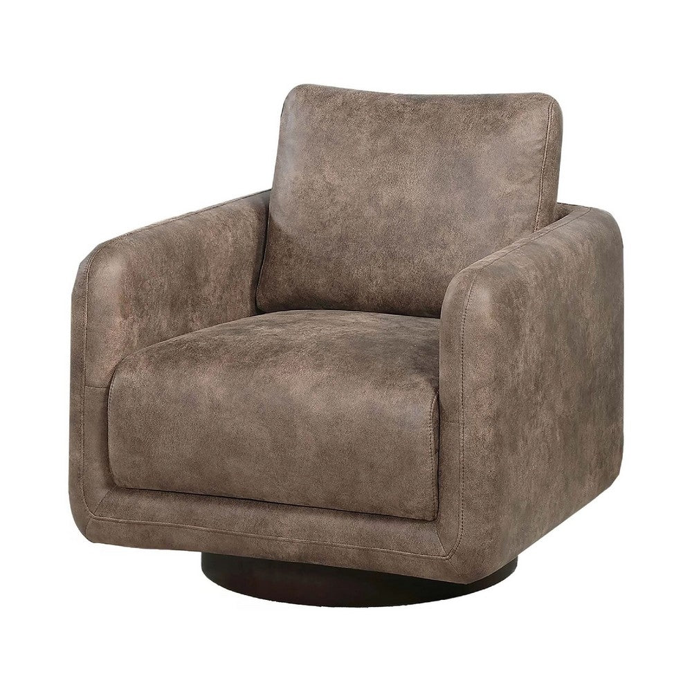 Wade Swivel Armchair, Square Frame, Auburn Red Faux Leather - BM341127
