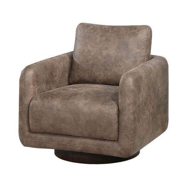 Wade Swivel Armchair, Square Frame, Auburn Red Faux Leather - BM341127