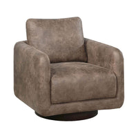 Wade Swivel Armchair, Square Frame, Auburn Red Faux Leather - BM341127