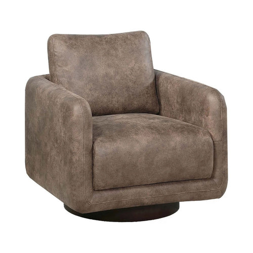 Wade Swivel Armchair, Square Frame, Auburn Red Faux Leather - BM341127