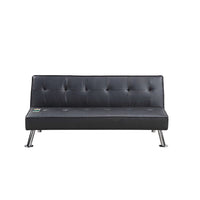 Milana Convertible Sofa Bed, USB Port, Black Faux Leather, 66 Inch - BM341128