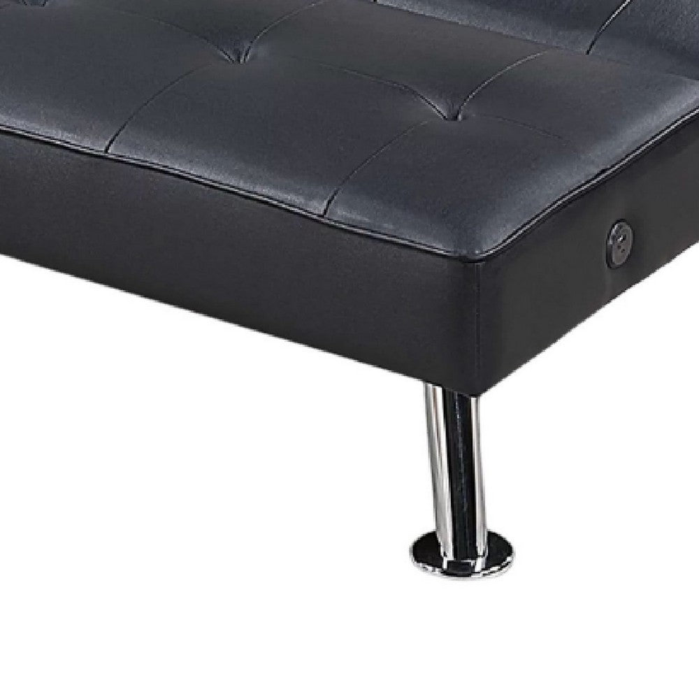 Milana Convertible Sofa Bed, USB Port, Black Faux Leather, 66 Inch - BM341128