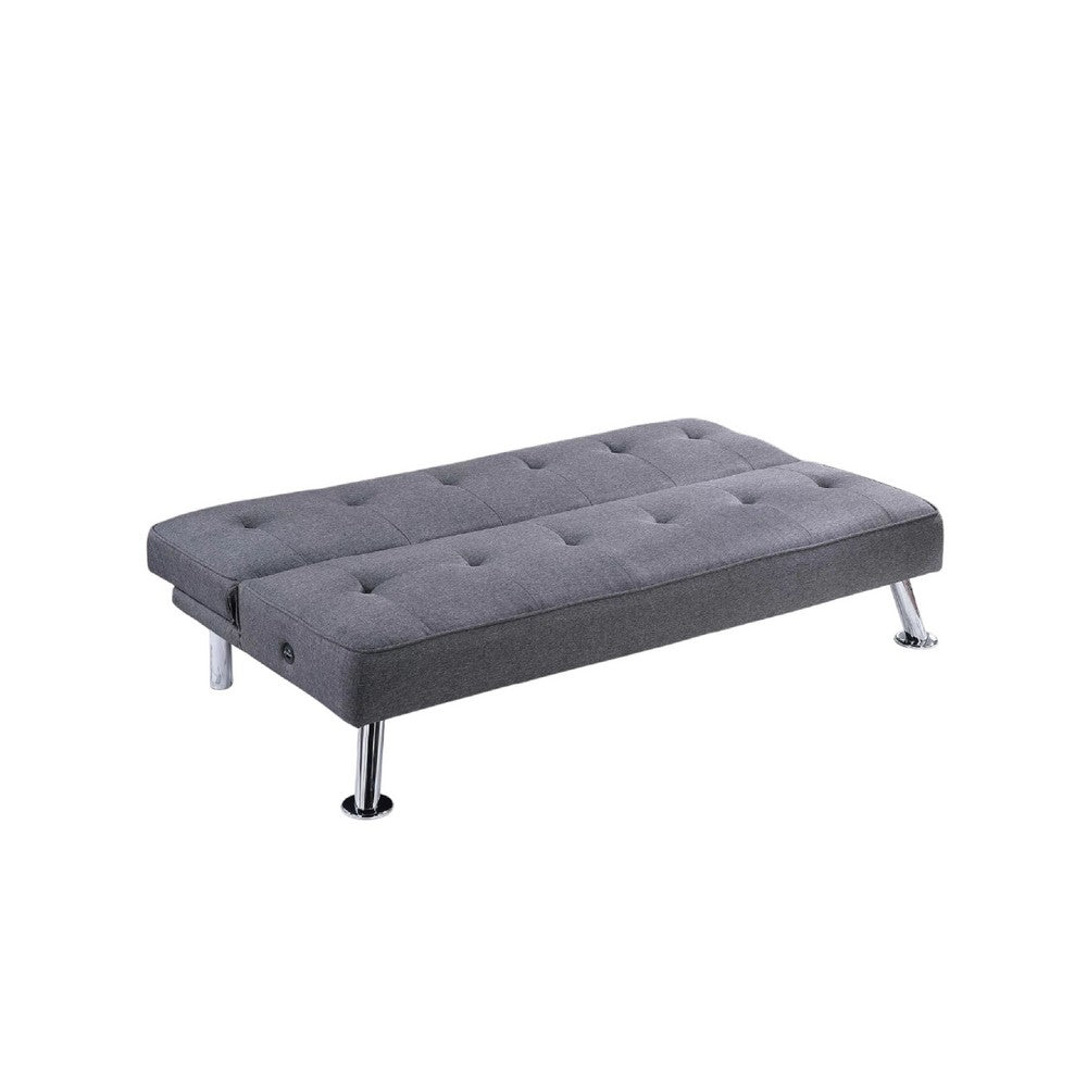 Milana Convertible Sofa Bed, USB Port, Blue Gray Fabric, 66 Inch - BM341129