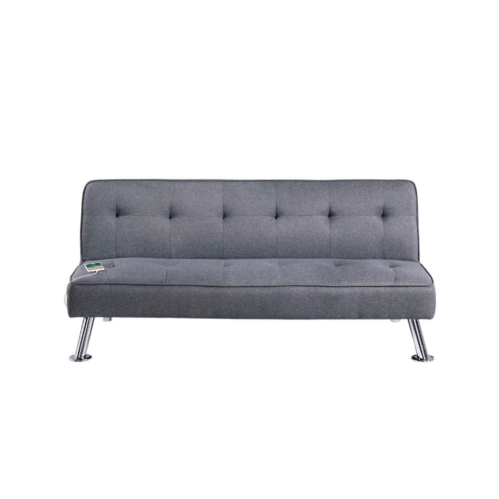 Milana Convertible Sofa Bed, USB Port, Blue Gray Fabric, 66 Inch - BM341129