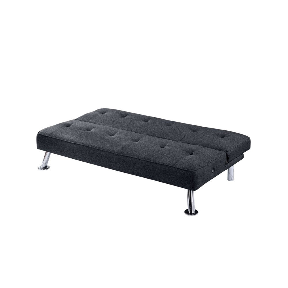 Milana Convertible Sofa Bed, USB Port, Black Fabric, 66 Inch - BM341130
