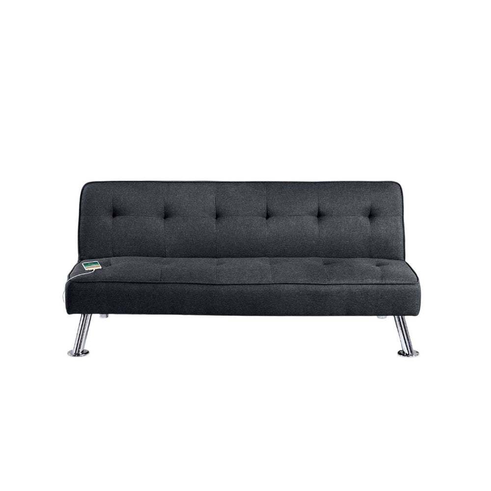 Milana Convertible Sofa Bed, USB Port, Black Fabric, 66 Inch - BM341130