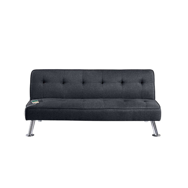 Milana Convertible Sofa Bed, USB Port, Black Fabric, 66 Inch - BM341130