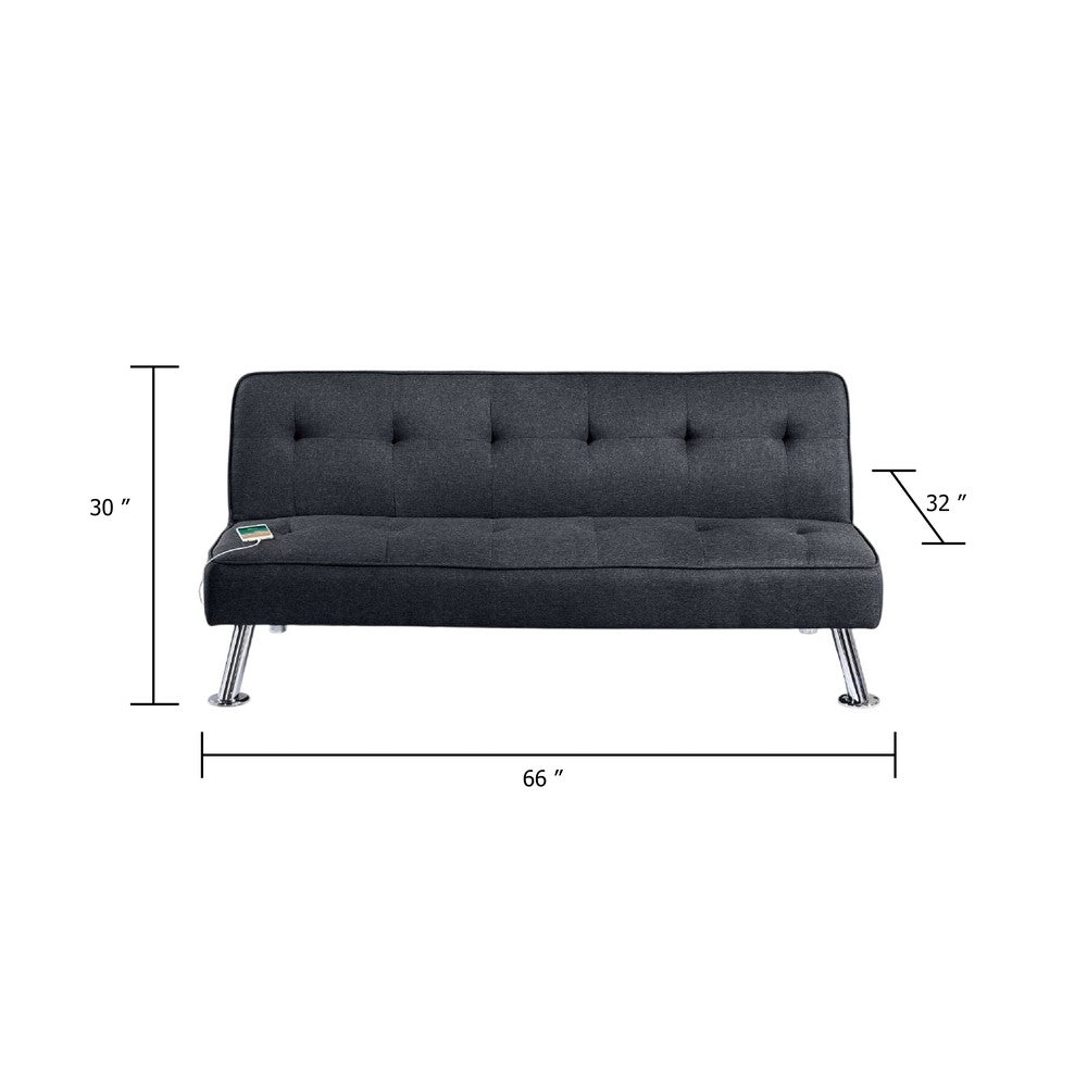 Milana Convertible Sofa Bed, USB Port, Black Fabric, 66 Inch - BM341130