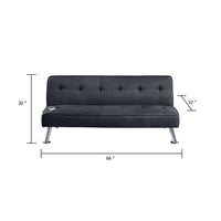 Milana Convertible Sofa Bed, USB Port, Black Fabric, 66 Inch - BM341130