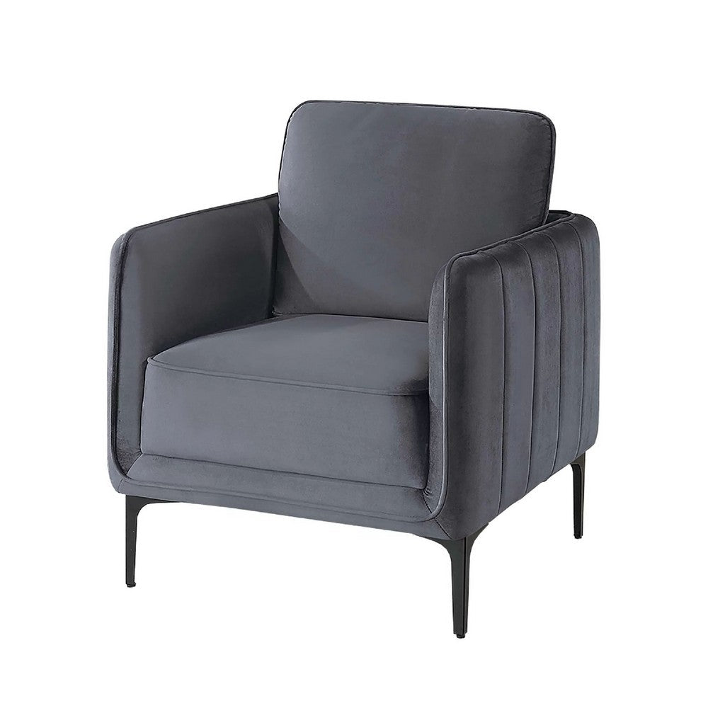 Reniz Accent Club Chair, Gray Velvet, Foam Cushions, Metal Legs - BM341131