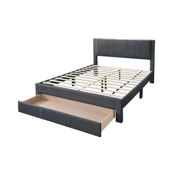 Daisy Full Bed w Drawer, Dark Gray Corduroy Upholstery, Foam Headboard - BM341133