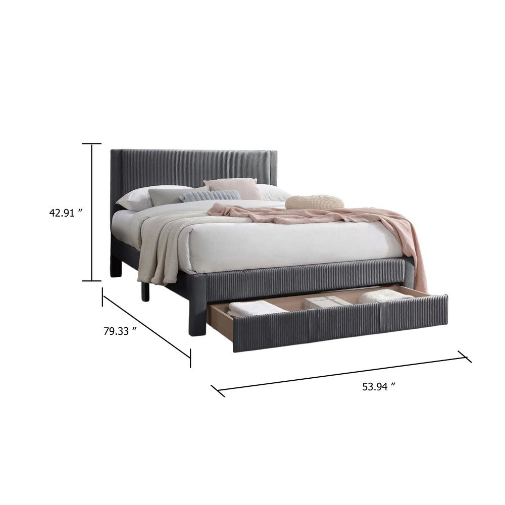 Daisy Full Bed w Drawer, Dark Gray Corduroy Upholstery, Foam Headboard - BM341133