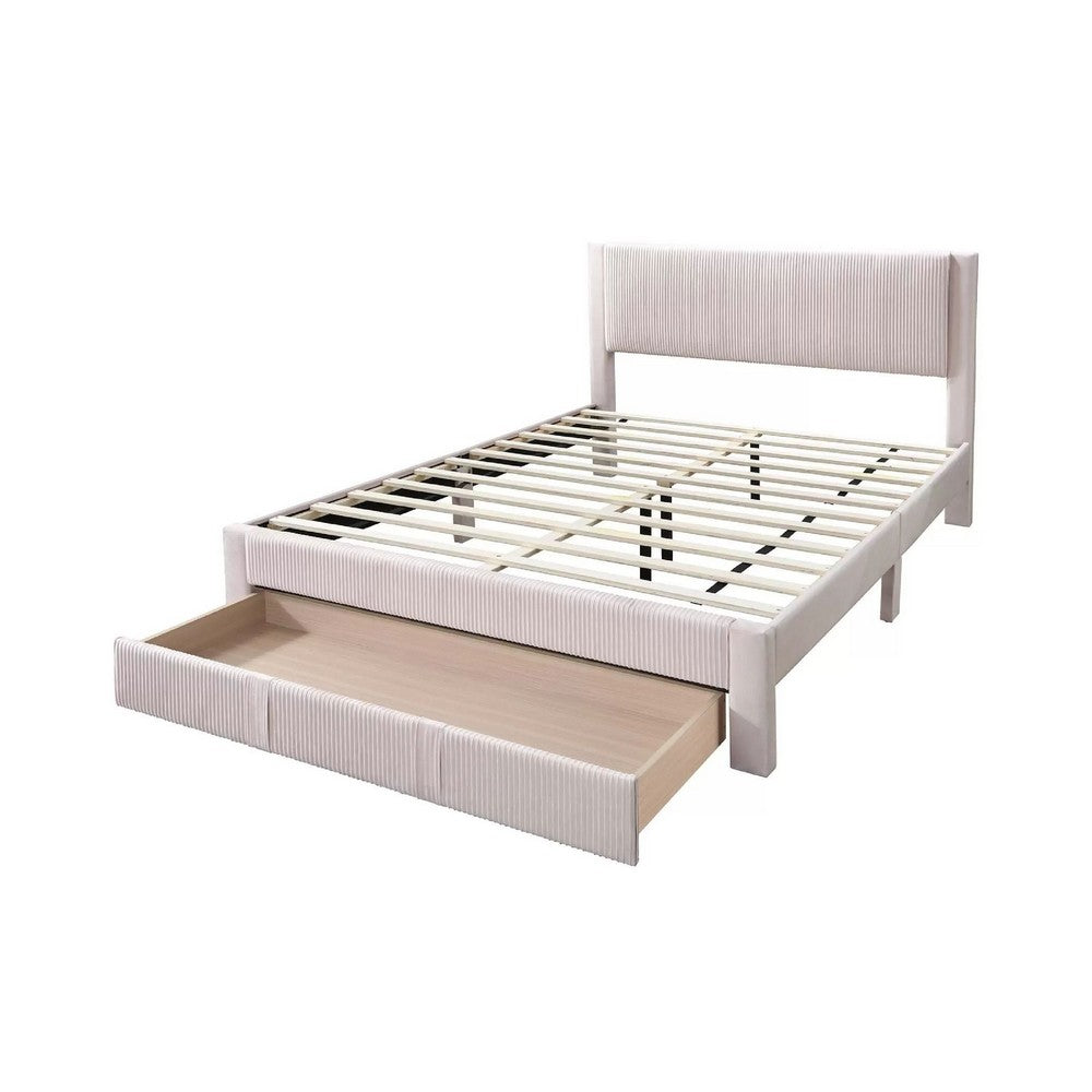 Daisy Full Bed w Drawer, Light Pink Corduroy Upholstery, Foam Headboard - BM341134