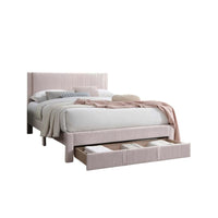 Daisy Full Bed w Drawer, Light Pink Corduroy Upholstery, Foam Headboard - BM341134