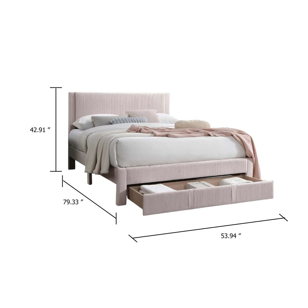 Daisy Full Bed w Drawer, Light Pink Corduroy Upholstery, Foam Headboard - BM341134