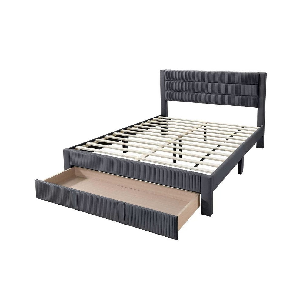 Daisy Full Bed w Drawer, Charcoal Gray Corduroy Upholstery, Foam - BM341135