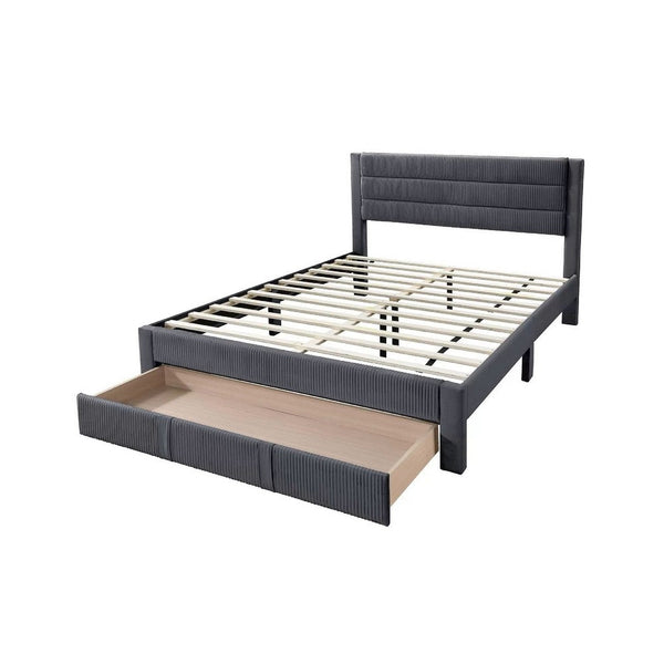 Daisy Full Bed w Drawer, Charcoal Gray Corduroy Upholstery, Foam - BM341135