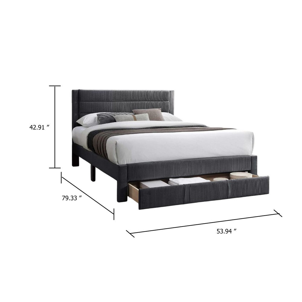 Daisy Full Bed w Drawer, Charcoal Gray Corduroy Upholstery, Foam - BM341135