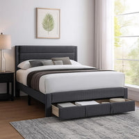 Daisy Full Bed w Drawer, Charcoal Gray Corduroy Upholstery, Foam - BM341135