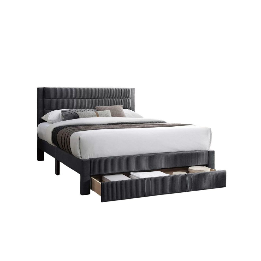 Daisy Full Bed w Drawer, Charcoal Gray Corduroy Upholstery, Foam - BM341135