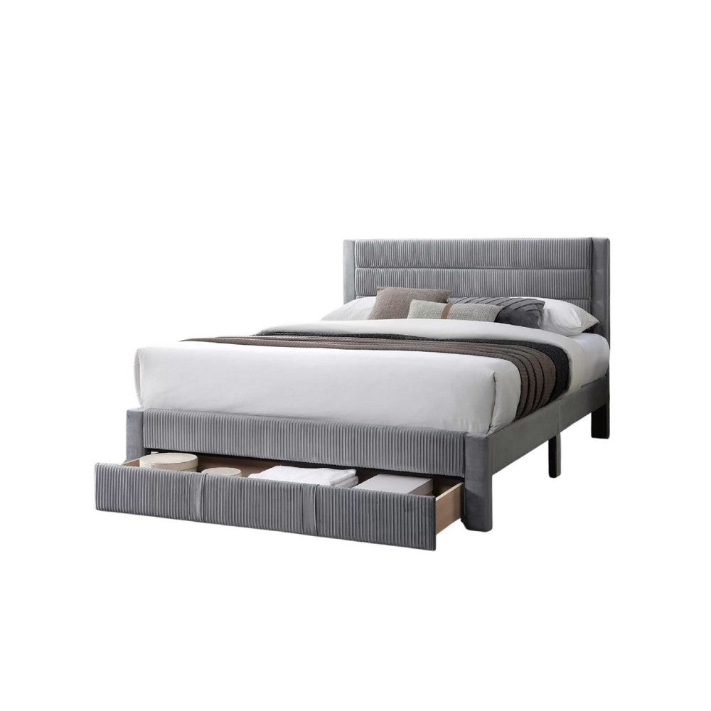 Daisy Full Bed w Drawer, Light Gray Corduroy Upholstery, Foam Headboard - BM341136