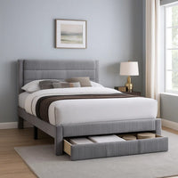 Daisy Full Bed w Drawer, Light Gray Corduroy Upholstery, Foam Headboard - BM341136