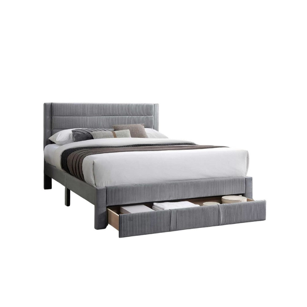 Daisy Full Bed w Drawer, Light Gray Corduroy Upholstery, Foam Headboard - BM341136