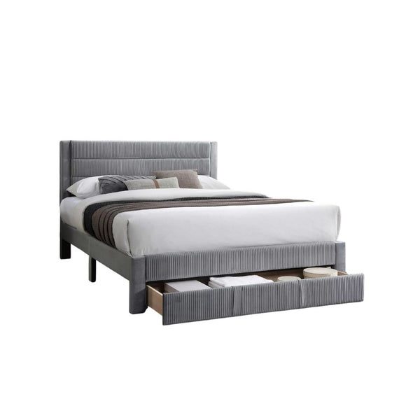 Daisy Full Bed w Drawer, Light Gray Corduroy Upholstery, Foam Headboard - BM341136