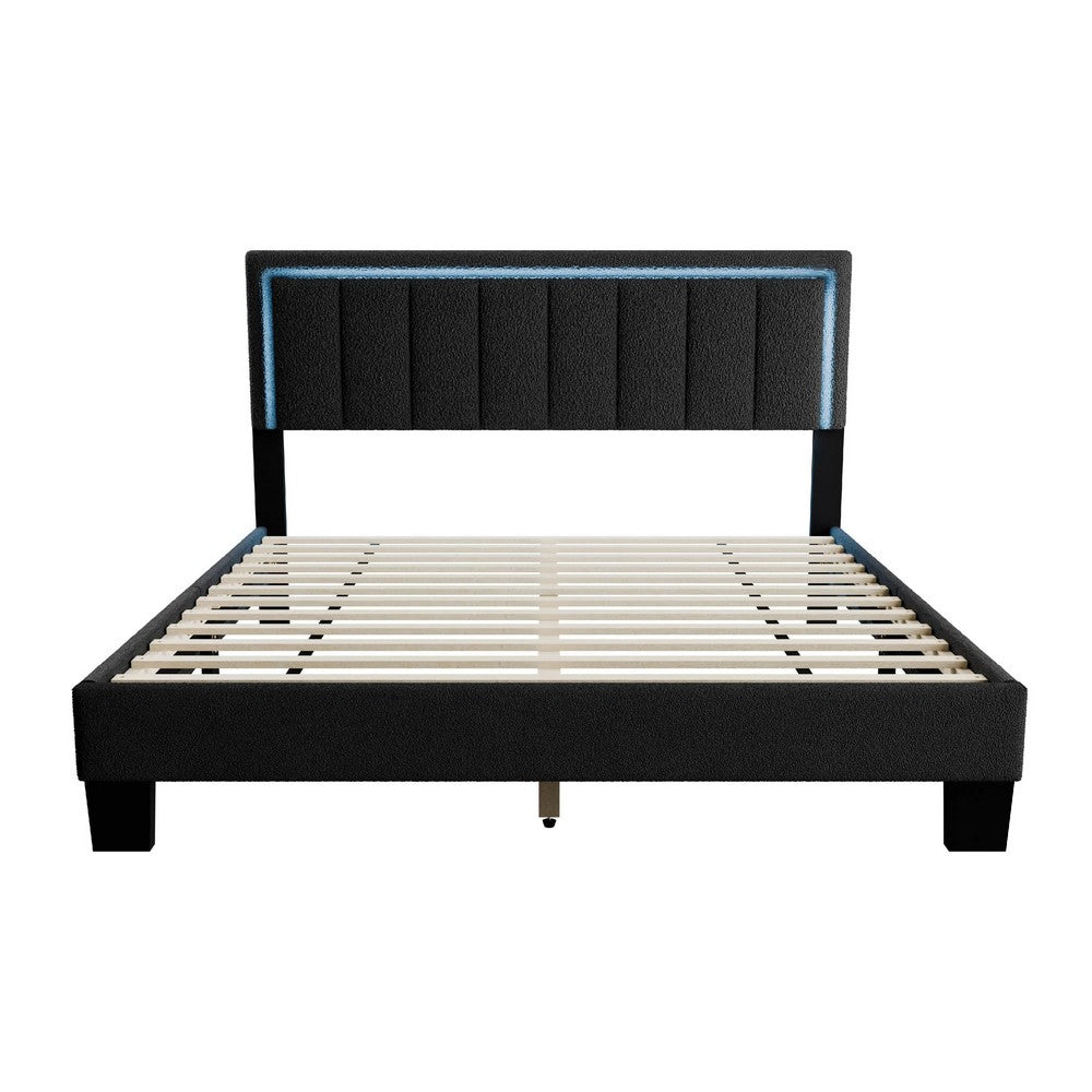 Jiana Full Bed, Charcoal Gray Wool Upholstery, LED Headboard - BM341137