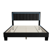 Jiana Full Bed, Charcoal Gray Wool Upholstery, LED Headboard - BM341137