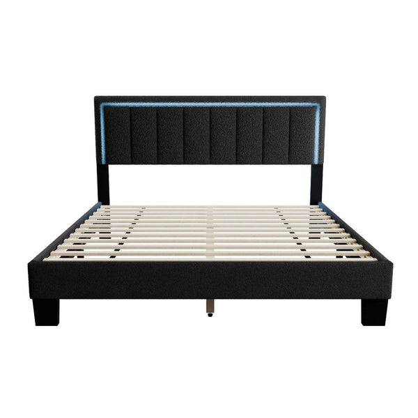 Jiana Full Bed, Charcoal Gray Wool Upholstery, LED Headboard - BM341137